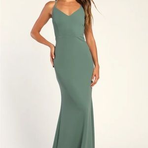 Moments Of Bliss Dusty Seafoam Backless Mermaid Maxi Dress Sz Medium